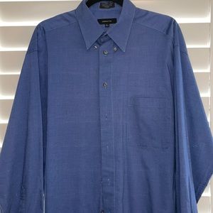 Mens size Large 16 1/2 neck navy blue dress shirt.